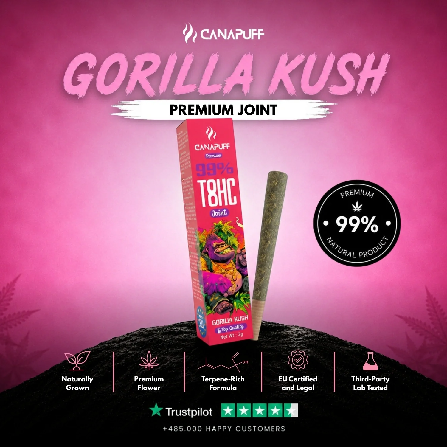T8HC Joint Gorilla Kush 99% 2g - Image 2